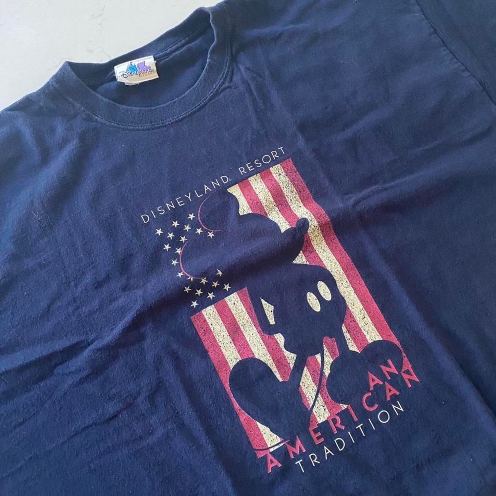 Vintage Disneyland Resort Mickey Mouse‎ navy American flag tshirt size XXL